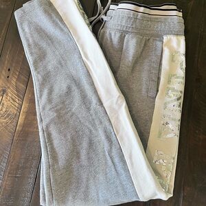 PINK Victoria's Secret Jogger Silver Sequins Tuxedo Panel Gray White Size Small